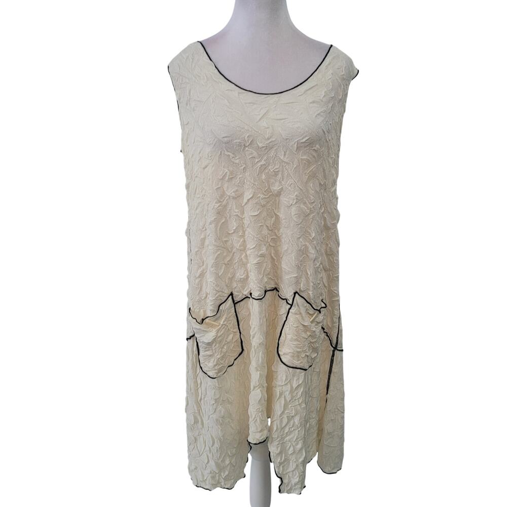 Noblu Size S White Black Stitch Textured‎ Shift Dress With Pockets Lagenlook